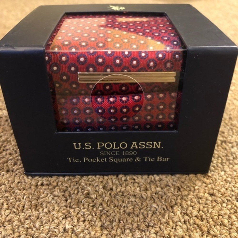 US Polo Assn Tie Pocket Square Tie Bar Set NEW